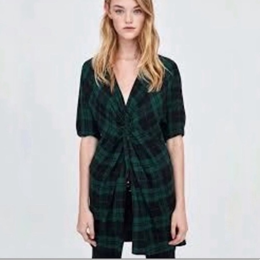 ZARA TRF Green Plaid Tunic Dress - Picture 2 of 9